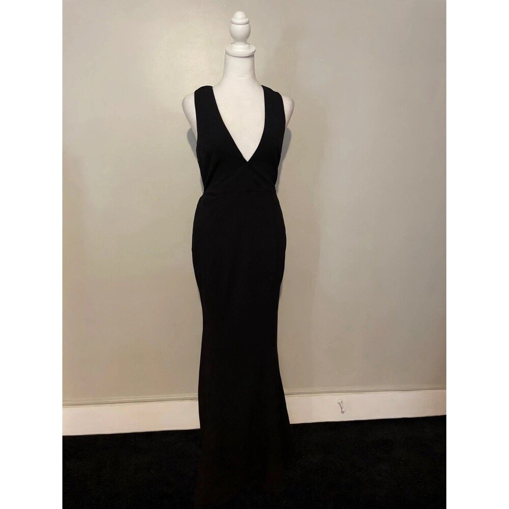 Lulus Black Mermaid Formal Dress M Maxi Deep V Cross Back Evening Gown